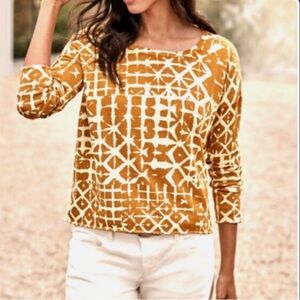 Garnet Hill Sweater Boxy oversized Silk Cotton Fine Knit Gold Cream  Size XS.